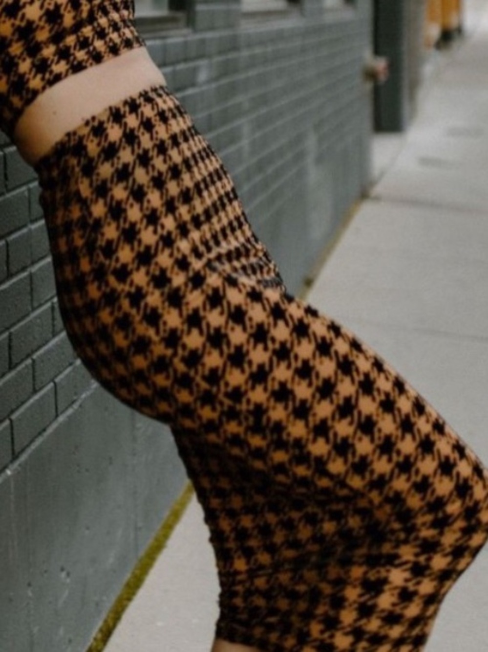 NAKED WARDROBE Houndstooth Velvet/Mesh Bodycon Skirt